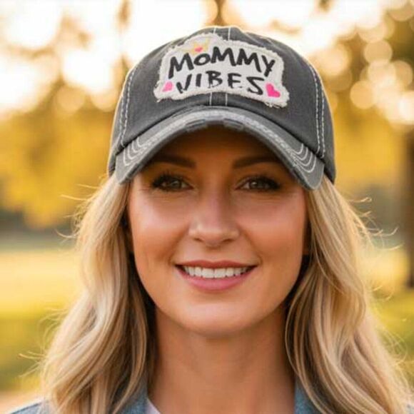 2/$30 Ladies Black Mommy Vibes Distressed Baseball Hat - Picture 2 of 10